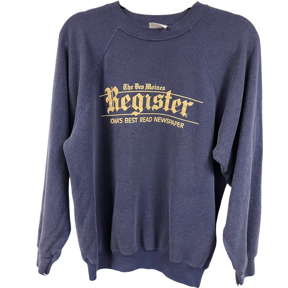 Vintage LG raglan crew neck sweatshirt Des Moines Register Newspaper Iowa 1980's